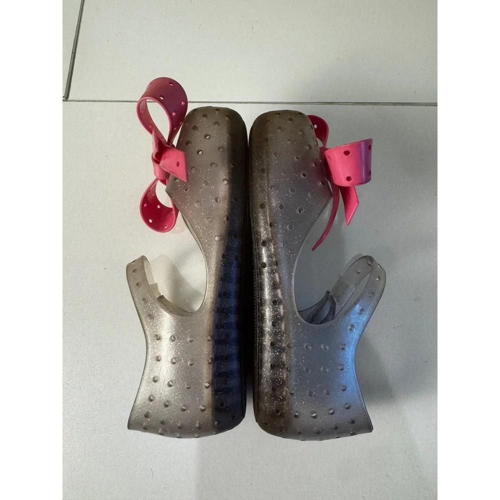 Mini Melissa Jelly Mary Jane Shoes Kids Size 9 Glitter Silver Pink Bow